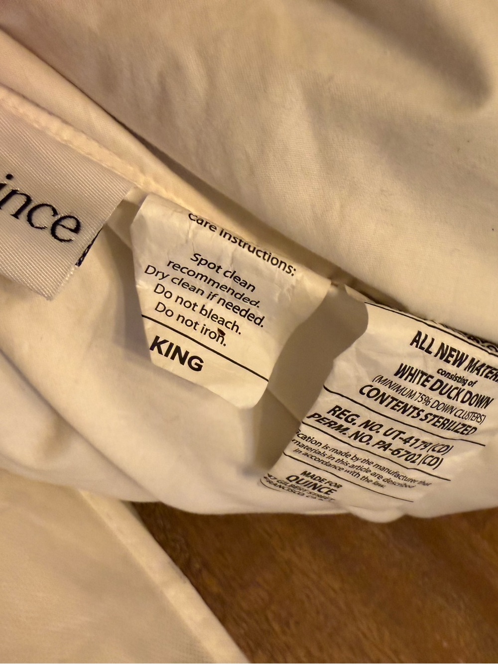NEW Quince Down Medium King size pillow WITH a SMALL MARK solved by a pillowcase